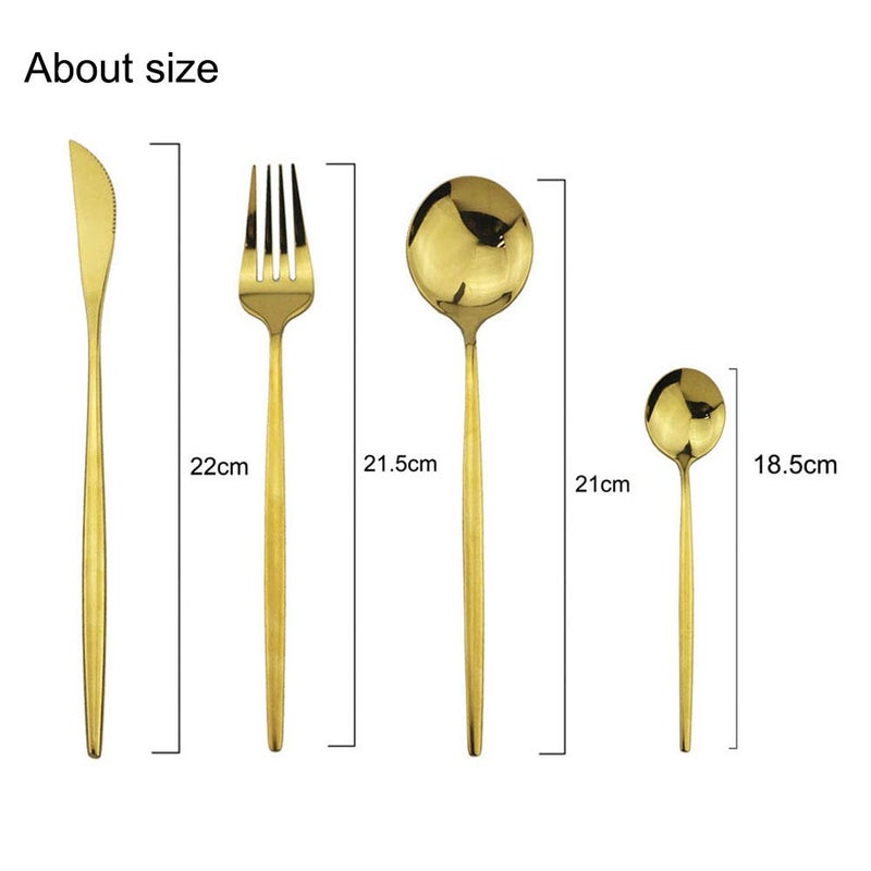 JASHII Stainless Steel Titanium Plated Golden Flatware Set 24 Piece, Golden Silverware Set for 6 (Shiny) - Image 5